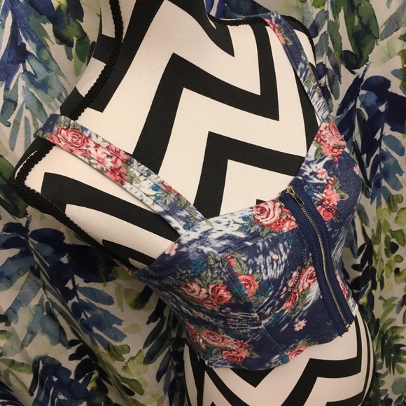 Floral “Denim” Zip Crop - Picture 2 of 6